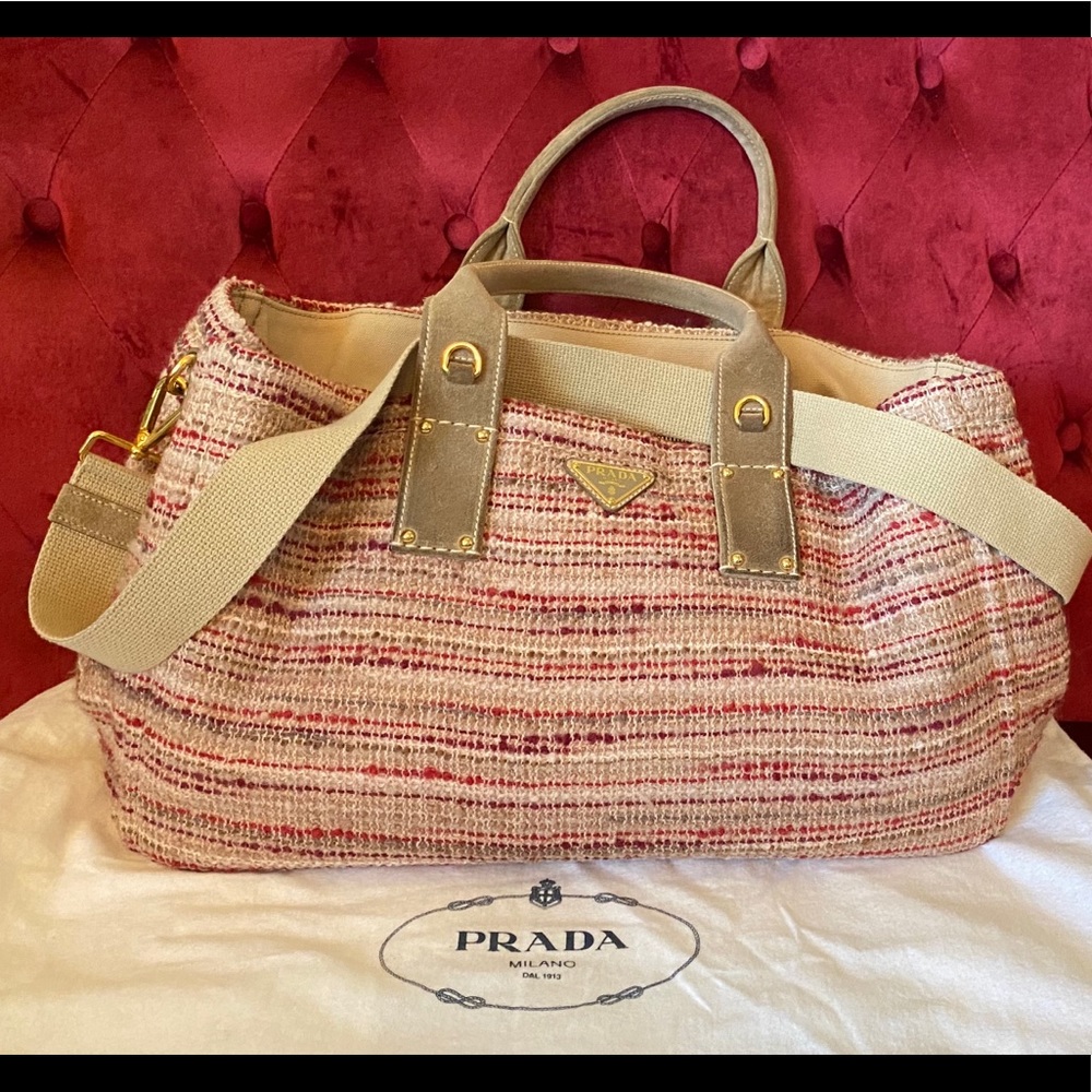 Prada Tweed Large Tote Bag